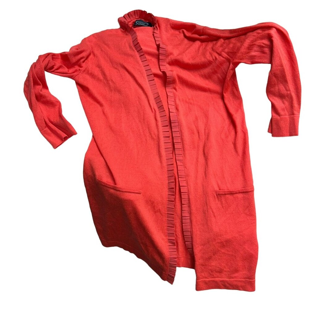 Magaschoni coral silk cashmere pleat edge lomng cardigan sweater XS EUC summer